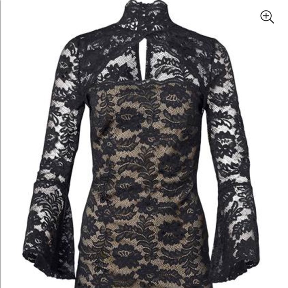 Absolutely stunning lace dress with bell sleeve size XS NWT Black & Nude color - Picture 6 of 7